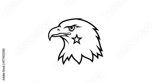 Stylized Eagle Head with Star Emblem, Bold Line Art Design