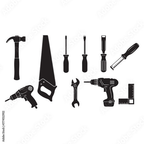 A set of carpentry tools icons