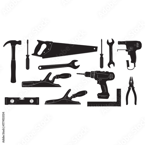 A set of carpentry tools icons