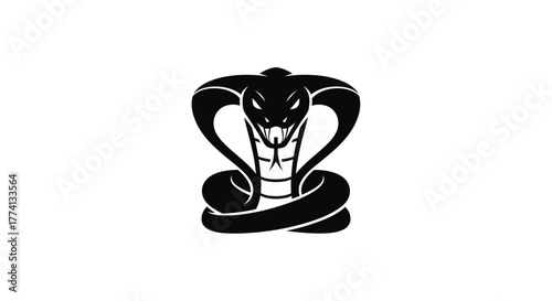 Stylized black cobra snake illustration on white background design element