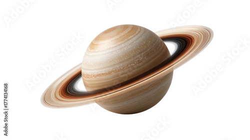 3D model of Saturn with realistic lighting and shadows, floating isolated on a Transparent background, PNG file.