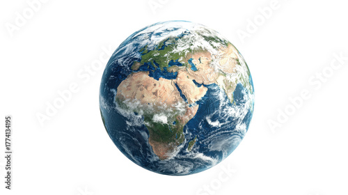 3D realistic model of Earth with high detail and clarity isolated on a Transparent background, PNG file.