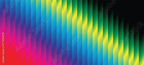 Glass stripes Neon vertical effect light lines background in purple pink, blue gradient, green, red, black orange silverfuturistic abstract stripes wallpaper, vibrant luminous Vector Illustration