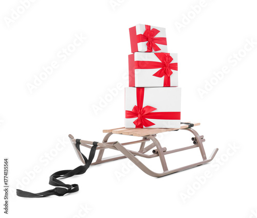 Sled with gift boxes isolat...