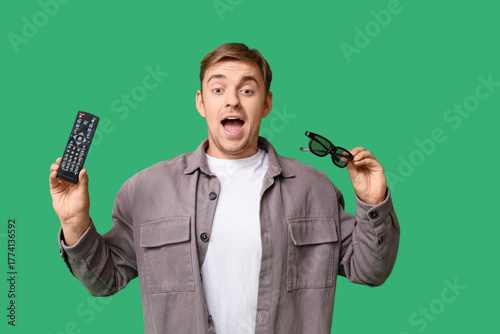 Surprised young man with 3D...