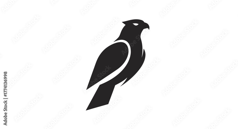 Obraz premium Black silhouette of a majestic hawk elegant vector illustration on white