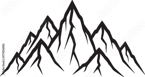 Stylized Black Mountain Range Silhouette On White Background peak summit