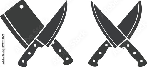Crossed kitchen knives and cleaver silhouette icon food preparation restaurant culinary equipment vector art vector