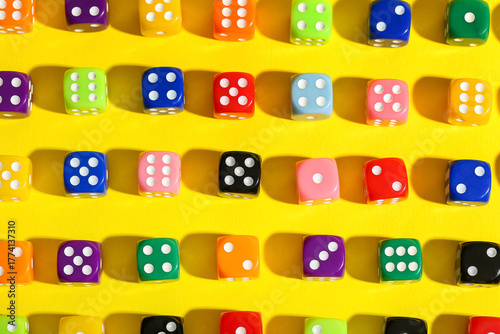 Colorful dice pattern on br...