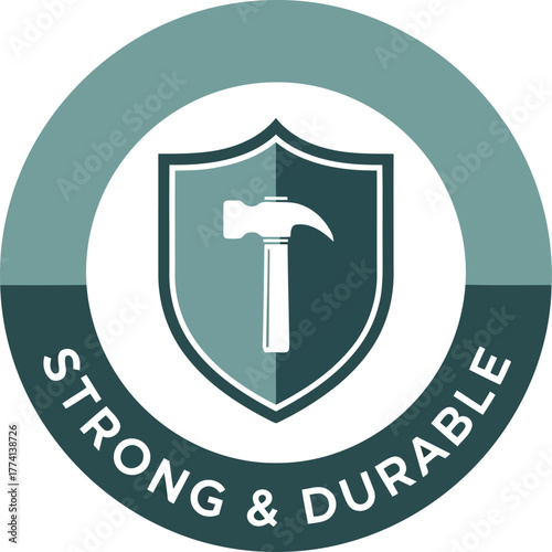 Shield with hammer icon symbolizing strength durability resilience quality and trust vector