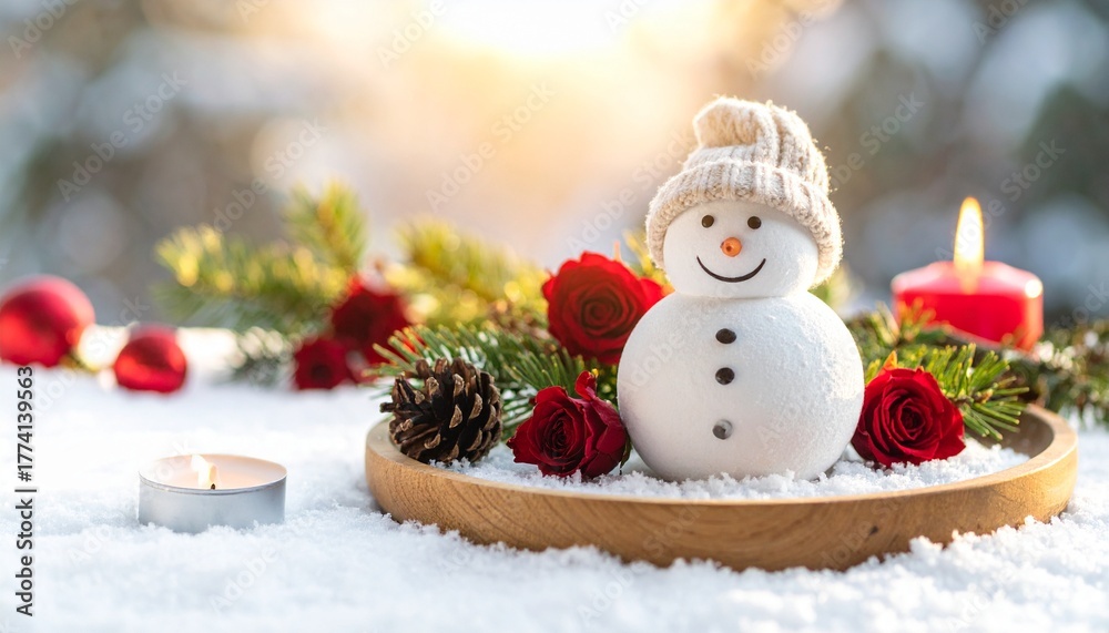 Obraz premium クリスマスディスプレイ。かわいい雪だるまのマスコット