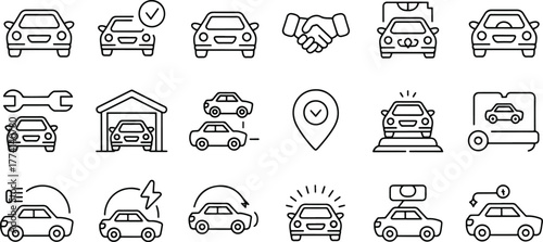 Automotive Icon Set Illustrating Car Services and Solutions for Modern Transportation Needs
