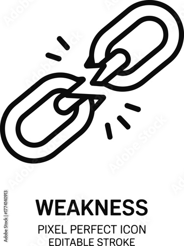 Broken Chain Link Illustration Represents Weakness and Lack of Connection and Failure Point