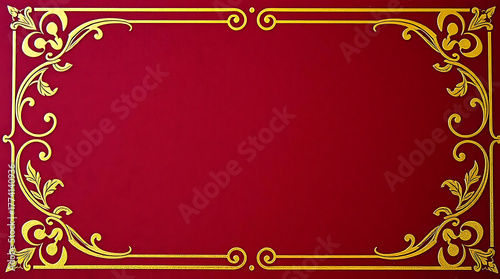 A luxurious and ornate golden frame on a rich red background, perfect for adding a touch of elegance and sophistication to any design with its intricate details and vibrant color palette