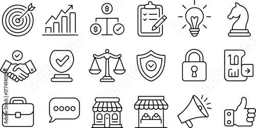 Business and Finance Icons Collection Representing Growth Strategy Success Security and Communication in Modern Design