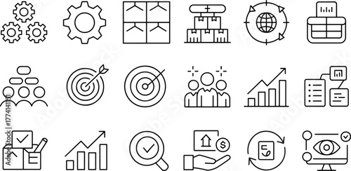 Business and strategy icons set for modern business operations showing success and growth for company performance
