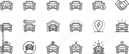 Car Icon Set for Automotive Industry Business and Transportation Concepts Simple Line Art Style Design Elements Collection