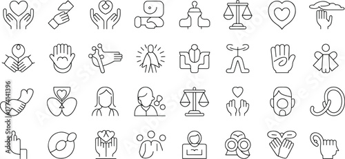Charity and support icons collection symbols of love help and care line art vector illustration for web design and mobile applications
