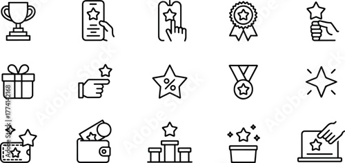 Diverse set of vector icons illustrating awards achievement and positive feedback elements for websites and apps