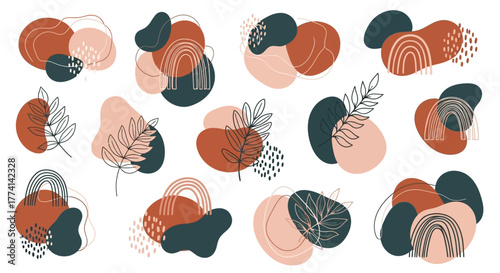 Boho Abstract Organic Shapes Vector Set - Minimalist Terracotta Teal Design Elements