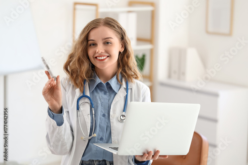 Female doctor with lancet p...
