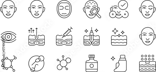 Skincare Treatment Line Icons Set for Beauty and Wellness Concepts in Medical Cosmetology and Aesthetic Medicine Treatments