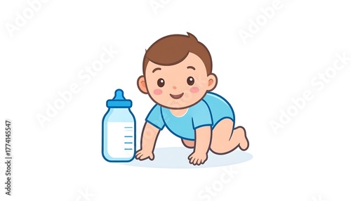 Baby Crawling with Bottle.