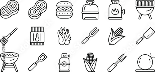 Barbecue icons seamless pattern featuring grill burger steak and other barbecue related items for summer cooking and outdoor events