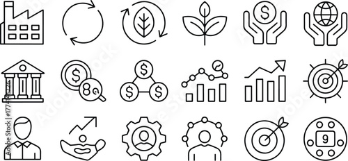 Business and Finance Icon Set Representing Growth Sustainability and Investment Opportunities for Global Success