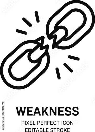 Broken chain link representing failure and vulnerability in business or personal life symbolic of risk and fragility