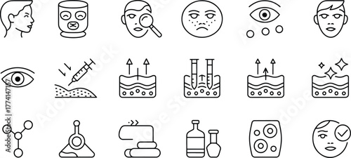Cosmetic Procedures and Skin Care Treatment Vector Icons for Beauty and Health Industry Wellness and Dermatology Concepts