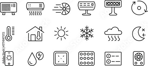 Climate Control and Weather Icons Set for Home Automation and Smart Technology depicting Heating Cooling and Air Quality Management