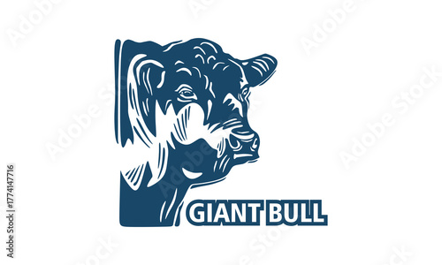 blue angus giant bull logo, silhouette of great head cattle vector illustrations
