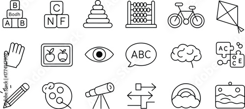 Collection of Educational and Playtime Icons for Childrens Learning and Development resources