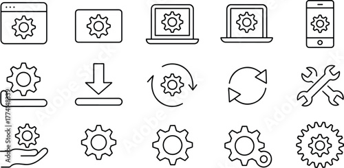Set of Gear Vector Icons for Settings and Configuration on Various Devices and Processes