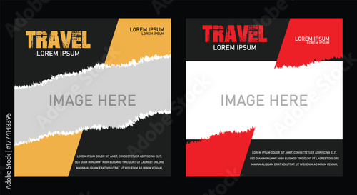 Travel Promo Templates — Torn Paper Layout with Image Placeholders