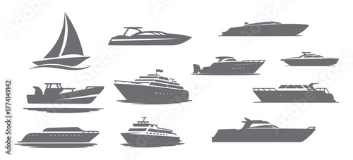 Boat and Yacht Silhouette Set with 10 Watercraft Designs