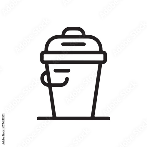 Black outline vector image of a lidded bucket design signifying cleanliness and waste management practices and disposal habits for a more environmentally friendly approach