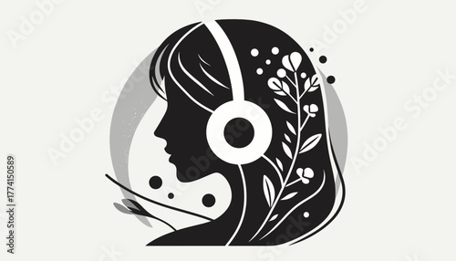 Woman listening music with headphones enjoying sound
