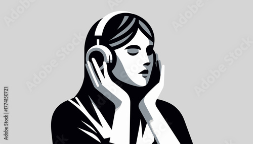 Stylish woman enjoys music with modern headphones