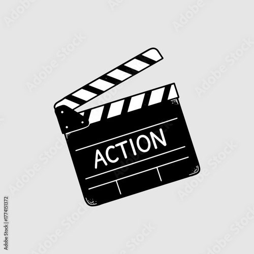 Classic Black and White Clapperboard or Movie Clapboard Icon for Filmmaking