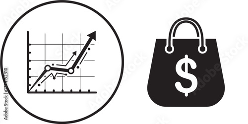 Financial Growth Chart and Retail Shopping Bag Vector Icon Set