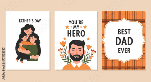 Three Father's Day cards with different designs and messages.