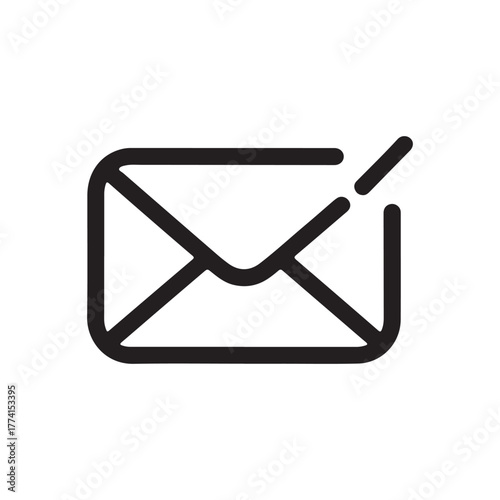 Simple minimalist mail icon design representing email communication and electronic messaging on a plain white background for graphic design