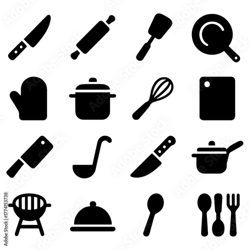 Essential Kitchen Utensils: A collection of essential kitchen utensils, meticulously arranged, representing the foundational tools of culinary craft.