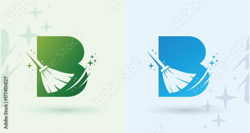 Letter B sparkle swoosh cleaning monogram logo hygiene service modern professional brand icon
