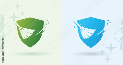 Shield sparkle swoosh cleaning logo protection hygiene sanitizing service modern safe brand icon
