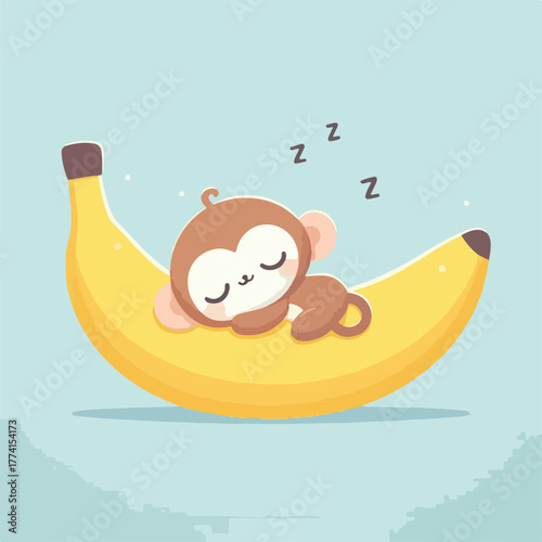 illustration of a monkey sleeping on a banana