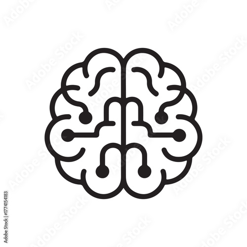 Stylized human brain concept illustration for artificial intelligence and neural network technology themes representing cognitive functions and mental health