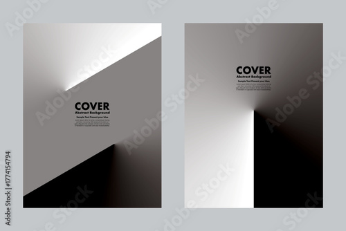 Futuristic dynamic vector abstract background with glowing grayscale gradients and sharp curve shapes, creating a dramatic light and shadow effect. For covers, posters, digital artwork.